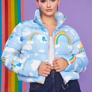 Dolls Kill Rainbow Care Bears Puffer Jacket Castle in the Clouds